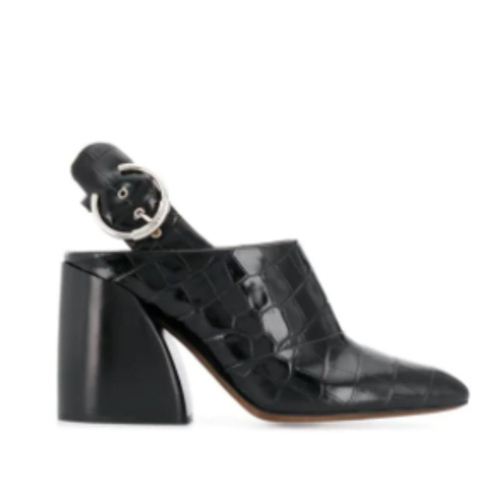NEW: Chloe Crock-Embossed Block Heel-ed Mules (36)